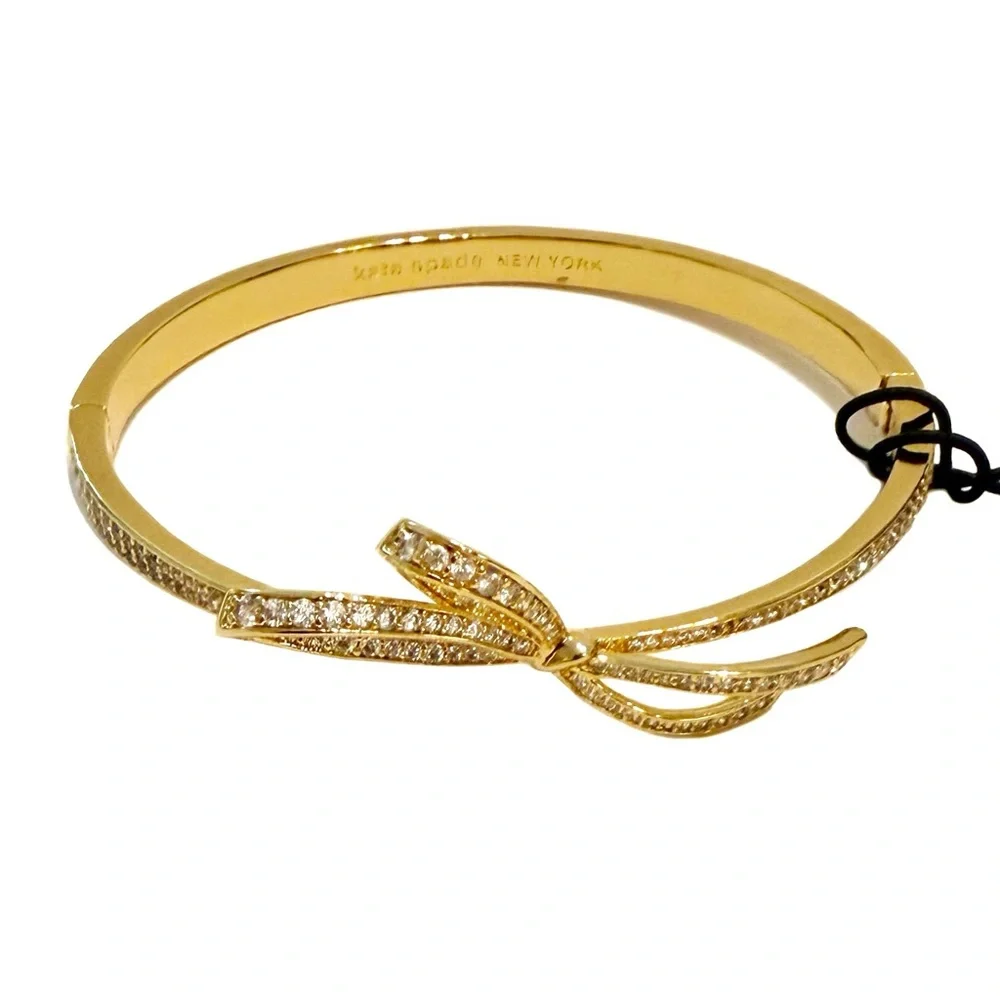 kate spade Gold Crystal Bow Bangle Bracelet NWT - Picture 1 of 8